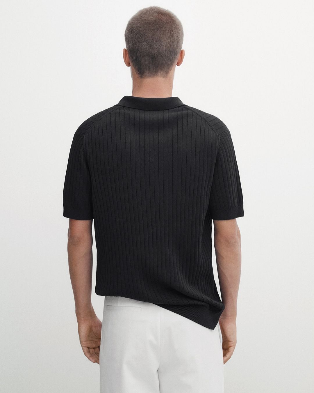 Alpha Modern Summer textured polo shirt Black