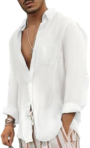 White Long sleeve vintage linen shirt