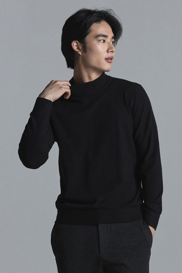 Comfort Neck Cotton Sweater Fitted Black