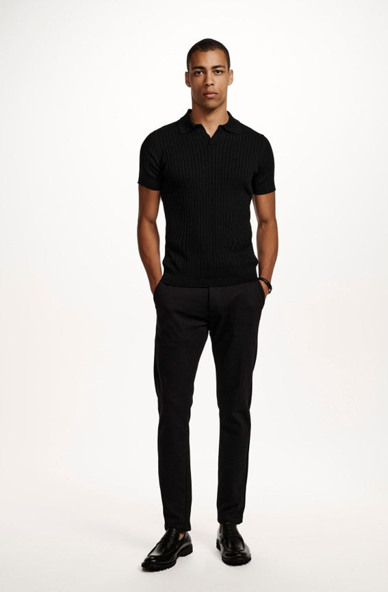 Alpha Modern Summer textured polo shirt Black