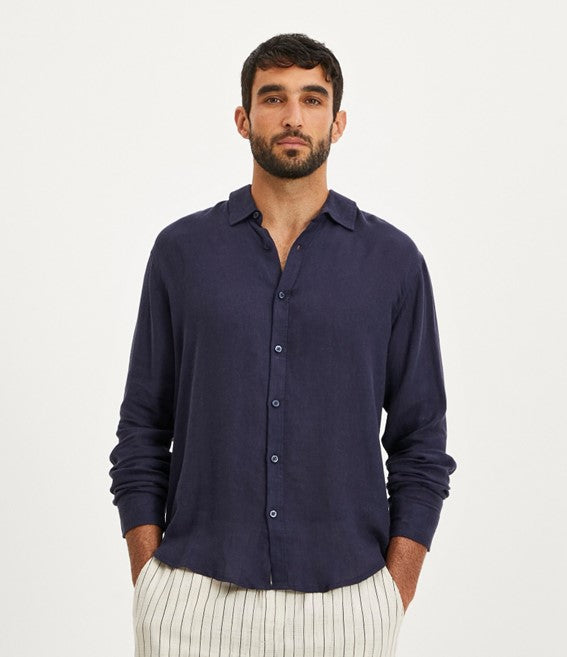 Indigo blue occasion linen shirt