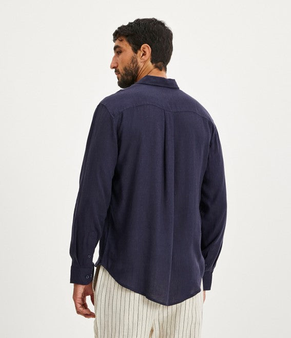 Indigo blue occasion linen shirt