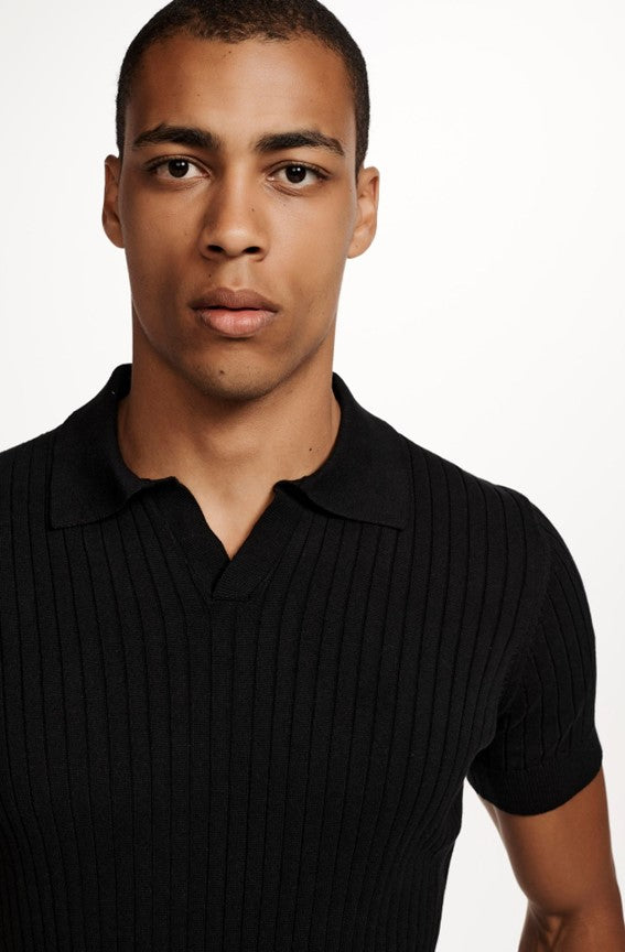 Alpha Modern Summer textured polo shirt Black