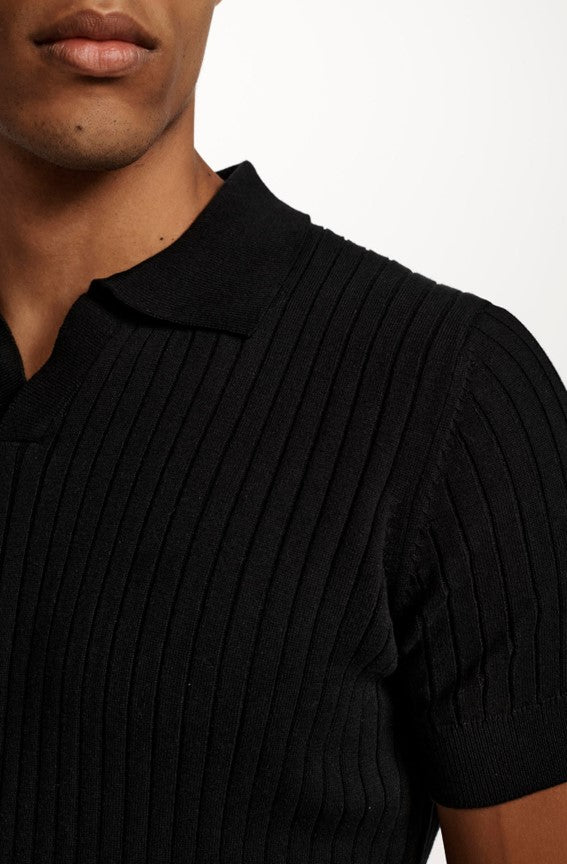 Alpha Modern Summer textured polo shirt Black