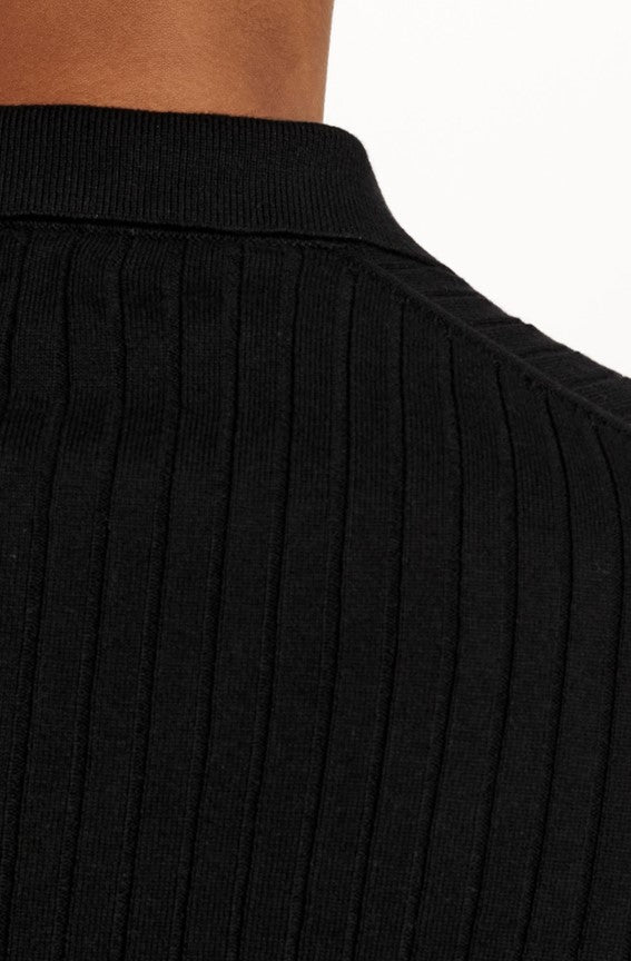 Alpha Modern Summer textured polo shirt Black