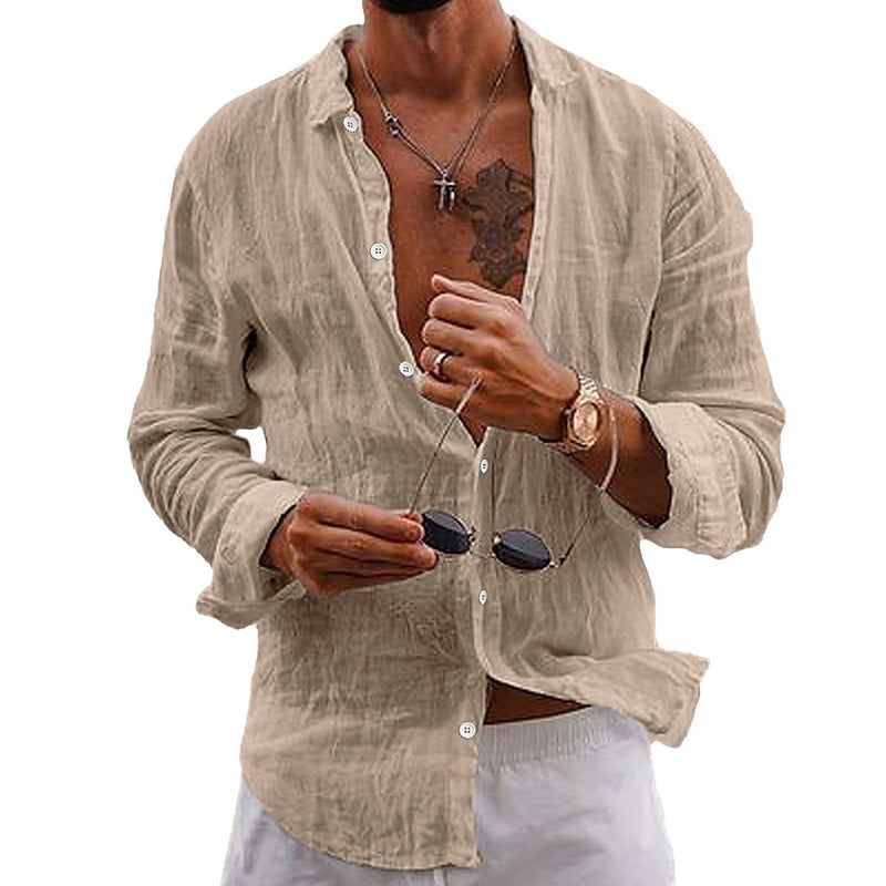 Khaki Long sleeve vintage linen shirt